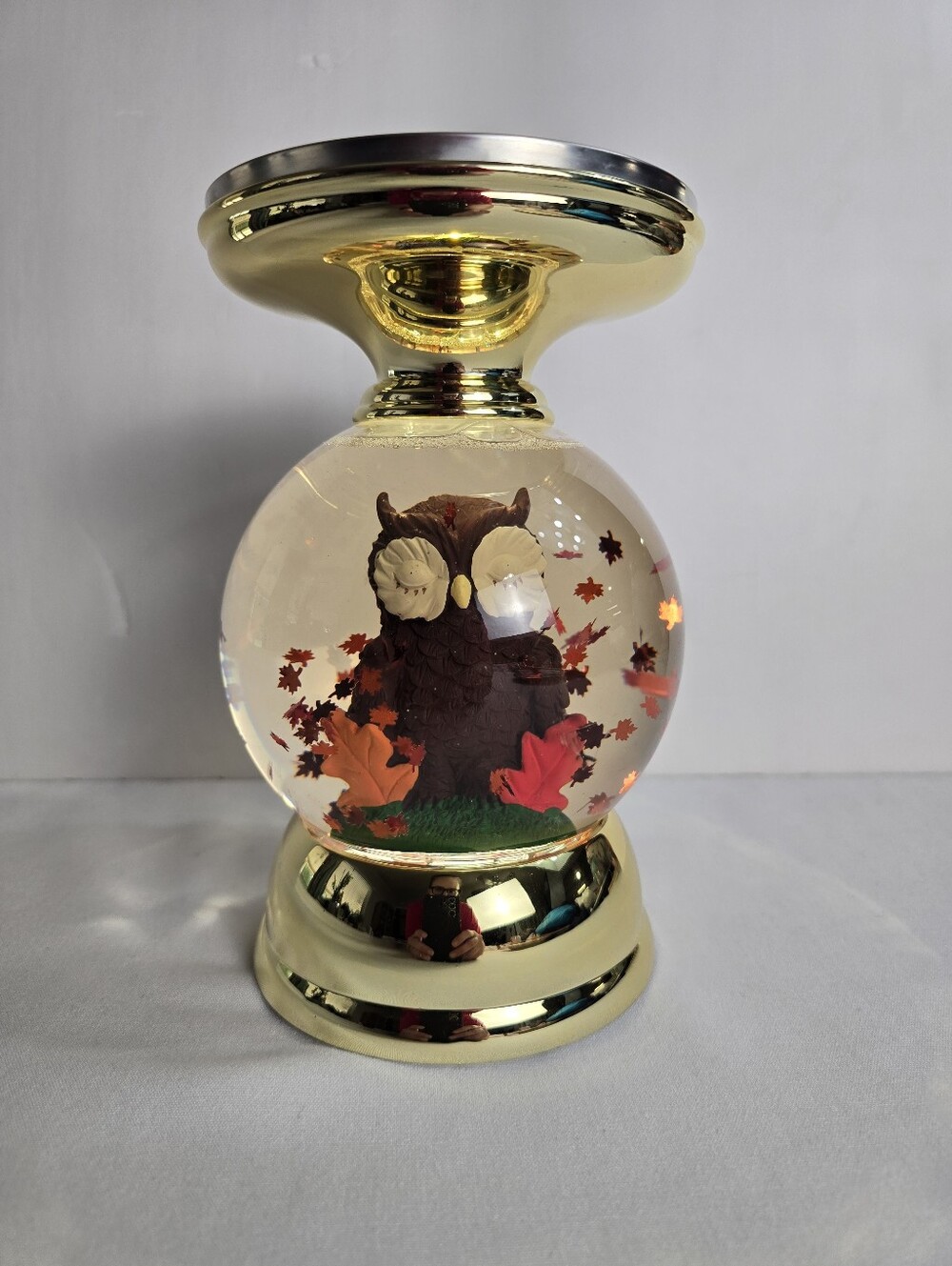 Bath & Body Works Fall Leaves & Owl Ligh Up Snow Globe Candle Pedestal